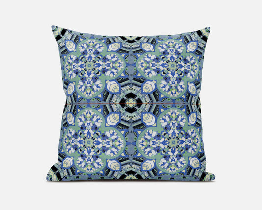 16"X16" Blue And Green Microsuede Quatrefoil Zippered Pillow FurniFindUSA