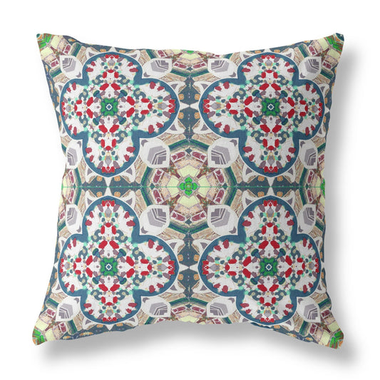 16"X16" Green And White Microsuede Quatrefoil Zippered Pillow FurniFindUSA