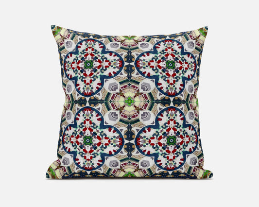 16"X16" Green And White Microsuede Quatrefoil Zippered Pillow FurniFindUSA