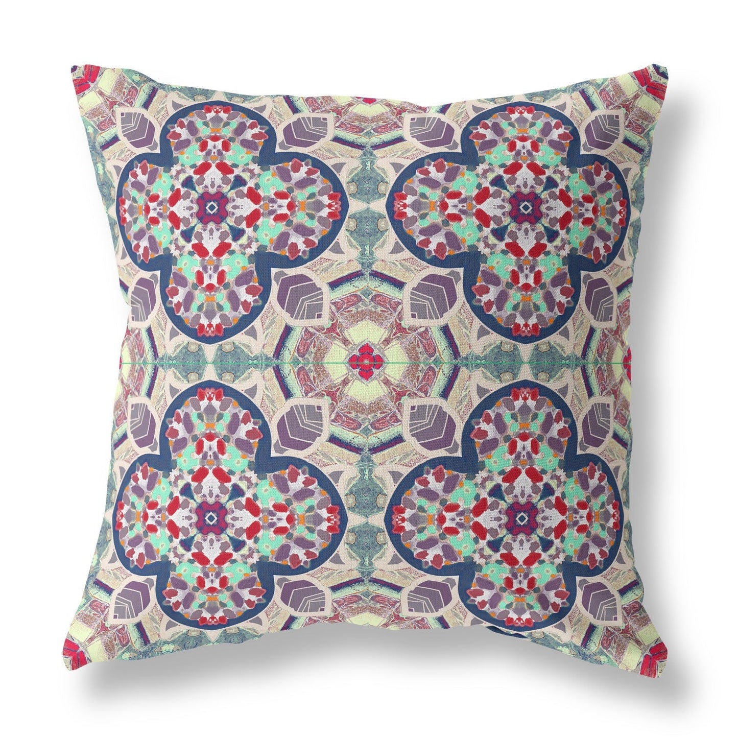 16"X16" Green And Ivory Microsuede Quatrefoil Zippered Pillow FurniFindUSA