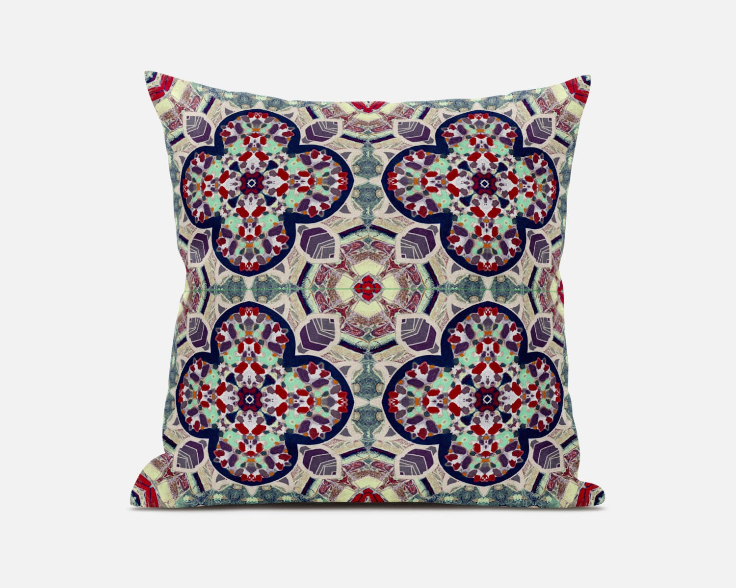 16"X16" Green And Ivory Microsuede Quatrefoil Zippered Pillow FurniFindUSA