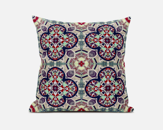 16"X16" Green And Ivory Microsuede Quatrefoil Zippered Pillow FurniFindUSA