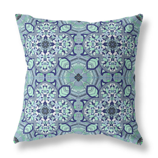 16"X16" Aqua Microsuede Quatrefoil Zippered Pillow FurniFindUSA