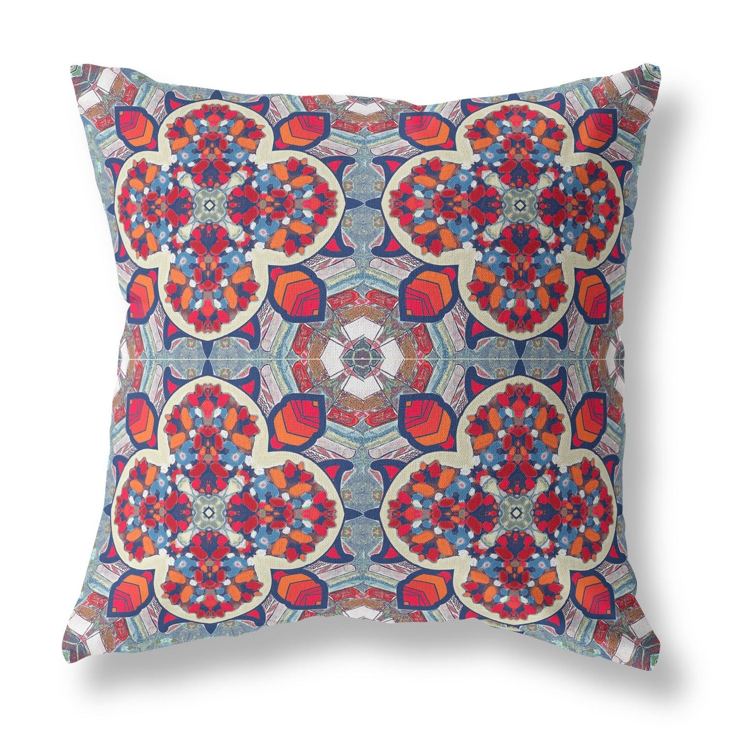 16"X16" Blue And Red Microsuede Quatrefoil Zippered Pillow FurniFindUSA