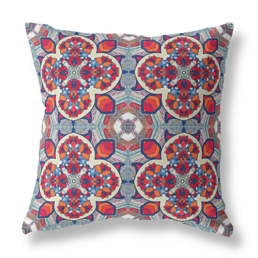 16"X16" Blue And Red Microsuede Quatrefoil Zippered Pillow FurniFindUSA