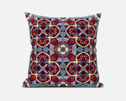 16"X16" Blue And Red Microsuede Quatrefoil Zippered Pillow FurniFindUSA