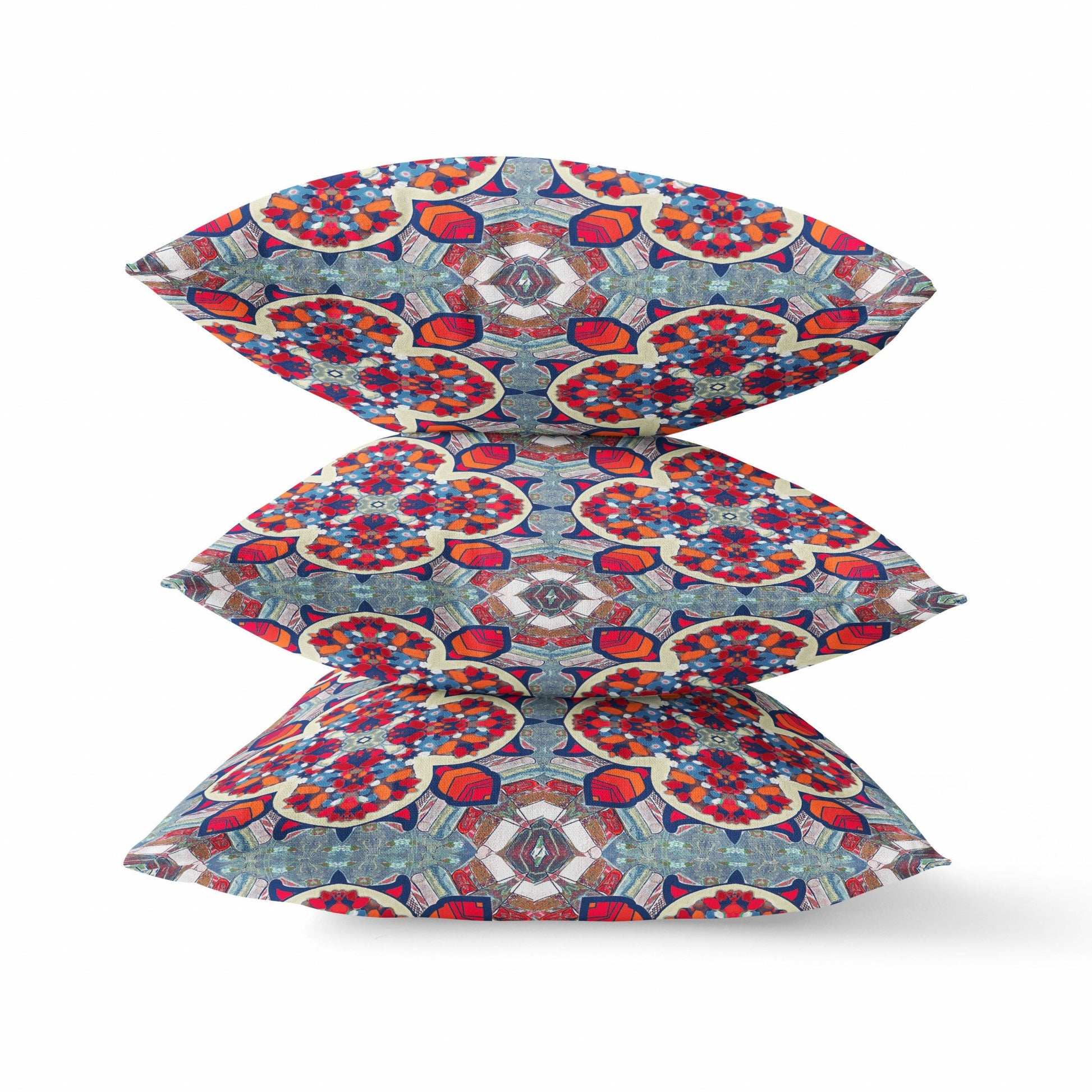 16"X16" Blue And Red Microsuede Quatrefoil Zippered Pillow FurniFindUSA