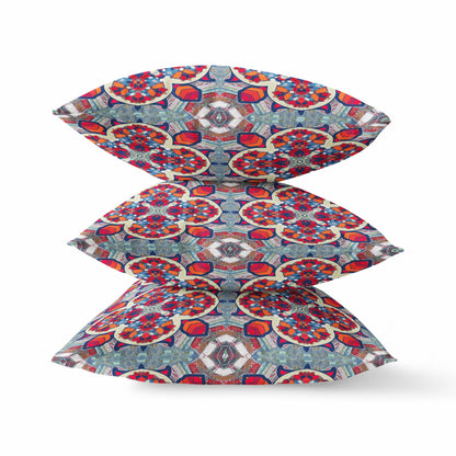16"X16" Blue And Red Microsuede Quatrefoil Zippered Pillow FurniFindUSA
