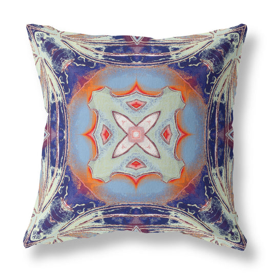 18" X 18" Cream And Orange Blown Seam Geometric Indoor Outdoor Throw Pillow