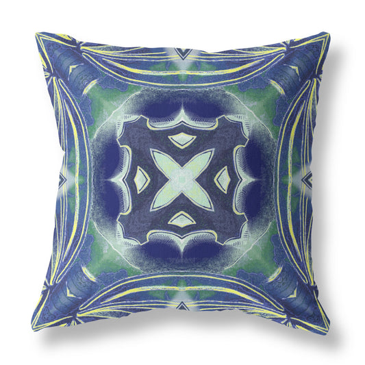 16" X 16" Evening Green Blown Seam Geometric Indoor Outdoor Throw Pillow