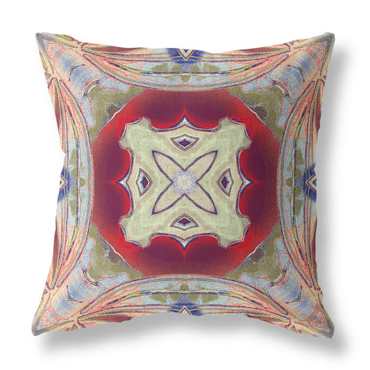 16" X 16" Grey And Red Blown Seam Geometric Indoor Outdoor Throw Pillow