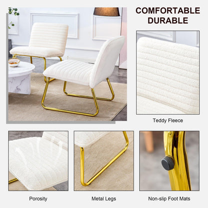 One White minimalist armless sofa chair with plush cushion and backrest paired with golden metal legs - FurniFindUSA