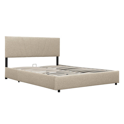 Queen Upholstered Platform Bed with Lifting Storage Queen Size Bed Frame with Storage and Tufted Headboard (Queen Beige) - FurniFindUSA