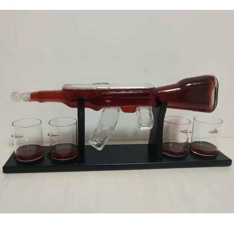 Crystal Glass AK47 Rifle Gun Whiskey Wine Glass Decanter With 4 Whiskey Glasses Set For Liquor,Whiskey,Vodka,Brandy - FurniFindUSA