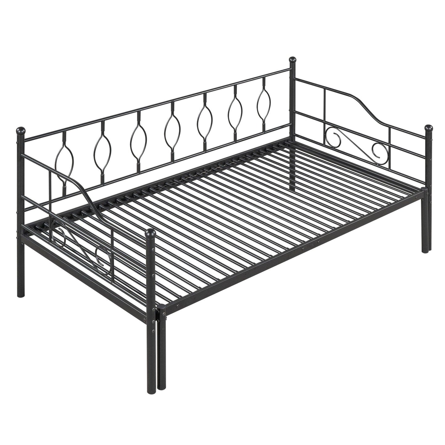 Twin Size Metal Daybed with Trundle Daybed with Slat Black - FurniFindUSA