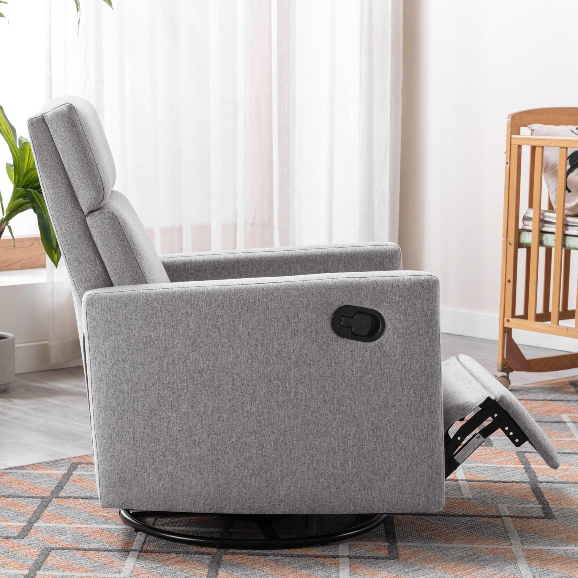 Modern Upholstered Rocker Nursery Chair Plush Seating Glider Swivel Recliner Chair Gray - FurniFindUSA