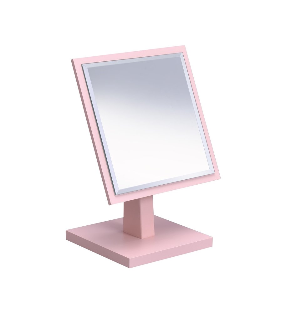 9" Pink Wood Square Freestanding Framed Makeup Shaving Tabletop Mirror HomeRoots