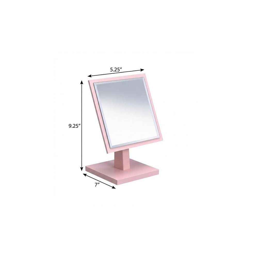 9" Pink Wood Square Freestanding Framed Makeup Shaving Tabletop Mirror HomeRoots