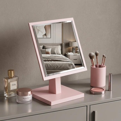 9" Pink Wood Square Freestanding Framed Makeup Shaving Tabletop Mirror HomeRoots