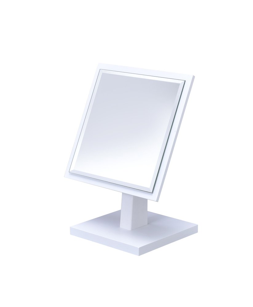 9" White Wood Square Freestanding Framed Makeup Shaving Tabletop Mirror HomeRoots