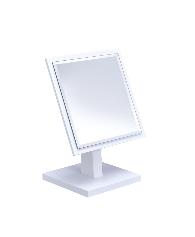 9" White Wood Square Freestanding Framed Makeup Shaving Tabletop Mirror HomeRoots