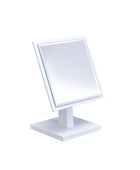 9" White Wood Square Freestanding Framed Makeup Shaving Tabletop Mirror HomeRoots