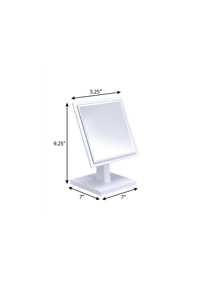 9" White Wood Square Freestanding Framed Makeup Shaving Tabletop Mirror HomeRoots