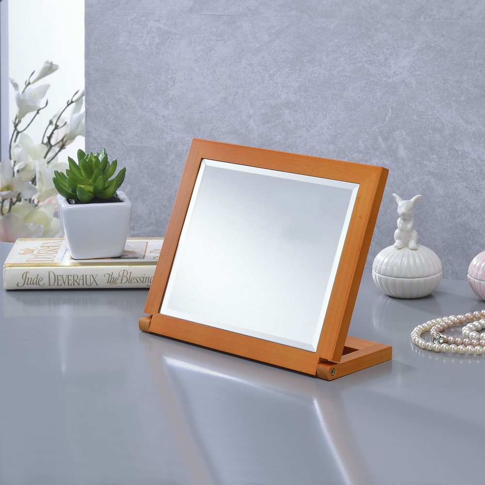 8" Brown Wood Framed Freestanding Makeup Shaving Tabletop Mirror — view 2