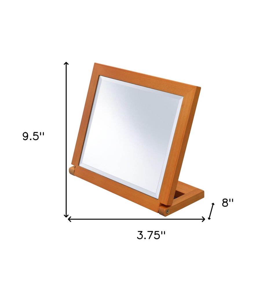 8" Brown Wood Framed Freestanding Makeup Shaving Tabletop Mirror HomeRoots