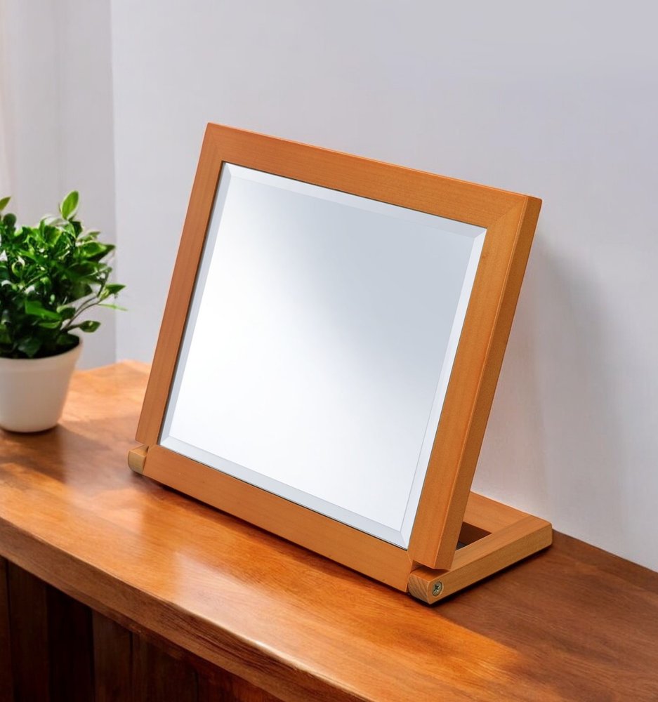 8" Brown Wood Framed Freestanding Makeup Shaving Tabletop Mirror HomeRoots