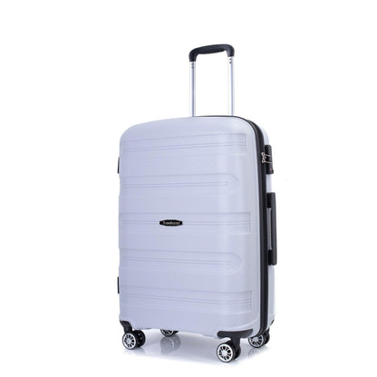 Hardshell Suitcase Spinner Wheels PP Luggage Sets Lightweight Durable Suitcase with TSA Lock,3-Piece Set (20/24/28) ,Silver - FurniFindUSA