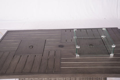 Seven Piece Gray Wicker Upholstered Cushions Sectional Seating Group With Fire Pit And Table HomeRoots