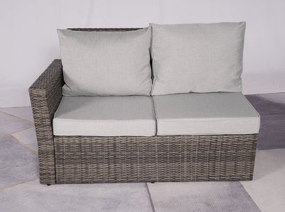 Seven Piece Gray Wicker Upholstered Cushions Sectional Seating Group With Fire Pit And Table HomeRoots