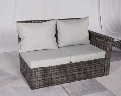 Seven Piece Gray Wicker Upholstered Cushions Sectional Seating Group With Fire Pit And Table HomeRoots