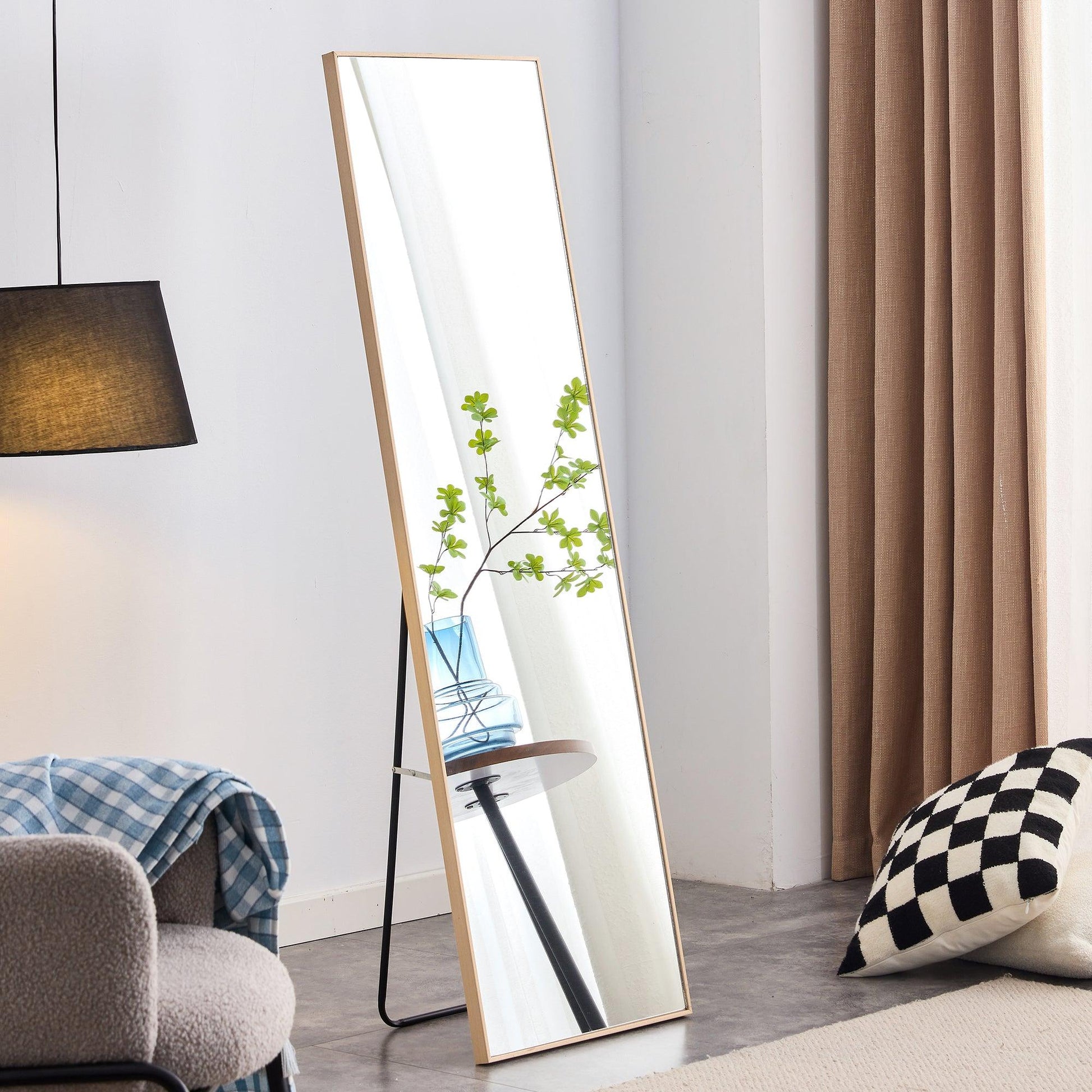 The3rd generation packaging upgrade includes a light oak solid wood frame full length mirror dressing mirror - FurniFindUSA