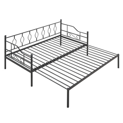 Twin Size Metal Daybed with Trundle Daybed with Slat Black - FurniFindUSA