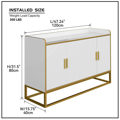 Modern Kitchen Buffet Storage Cabinet Cupboard White Gloss with Metal Legs for living room Kitchen - FurniFindUSA