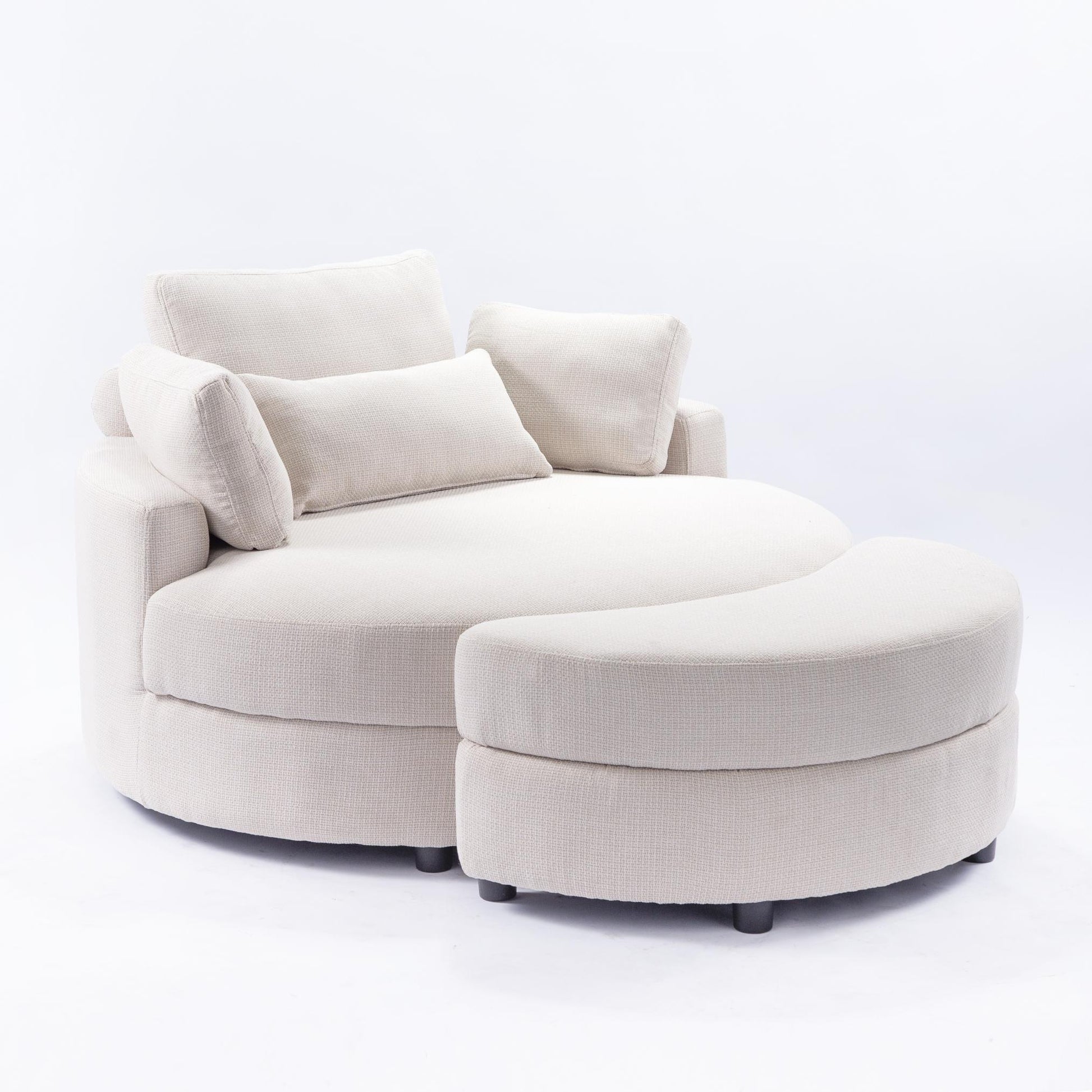 Large round chair with storage linen fabric for living room hotel with cushions - FurniFindUSA