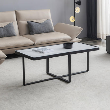 Minimalism rectangle coffee table,Black metal frame with sintered stone tabletop