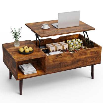 Lift Top Coffee Table ，Wooden Furniture with Hidden Compartment and Adjustable Storage - FurniFindUSA