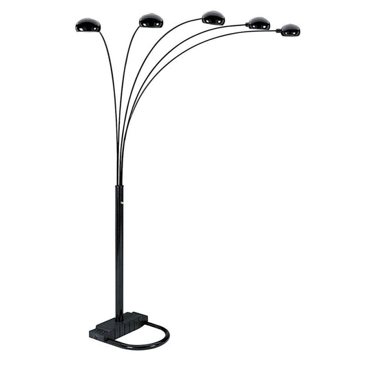 84" Black Five Light Arc Floor Lamp With Black Dome Shade HomeRoots