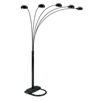 84" Black Five Light Arc Floor Lamp With Black Dome Shade HomeRoots