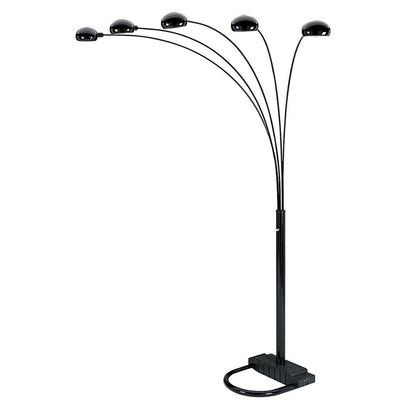 84" Black Five Light Arc Floor Lamp With Black Dome Shade HomeRoots