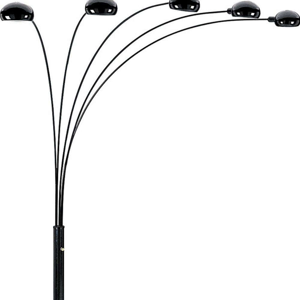 84" Black Five Light Arc Floor Lamp With Black Dome Shade — view 4