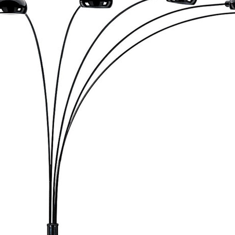 84" Black Five Light Arc Floor Lamp With Black Dome Shade — view 5