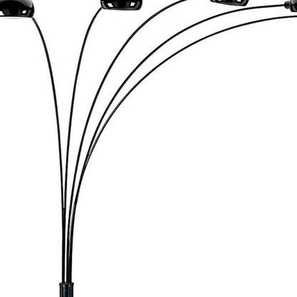 84" Black Five Light Arc Floor Lamp With Black Dome Shade