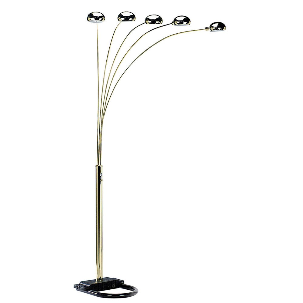 84" Gold Five Light Arc Floor Lamp With Brass Metal Dome Shade — view 1