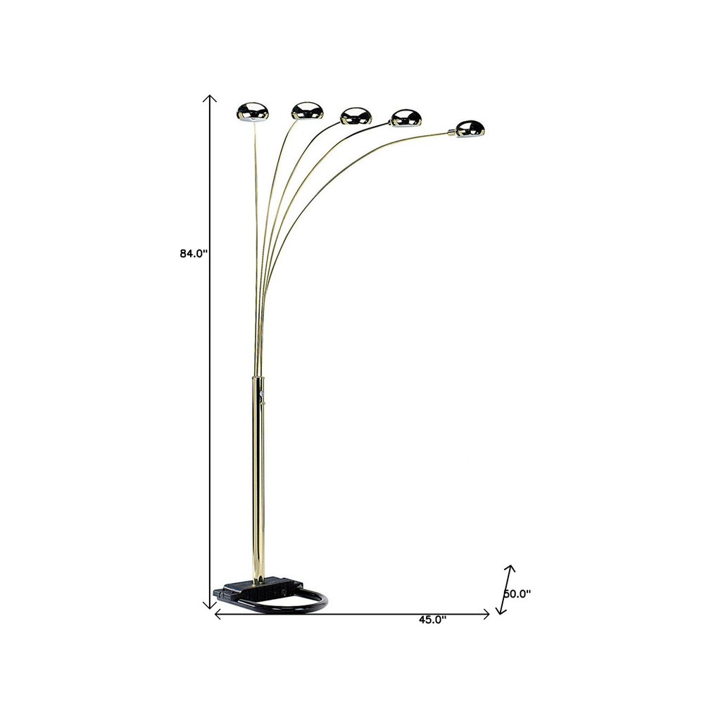 84" Nickel Five Lights Arc Floor Lamp With Nickel Dome Shade — view 2