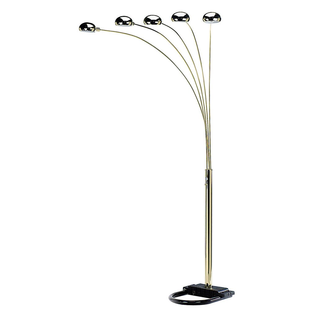 84" Nickel Five Lights Arc Floor Lamp With Nickel Dome Shade — view 3