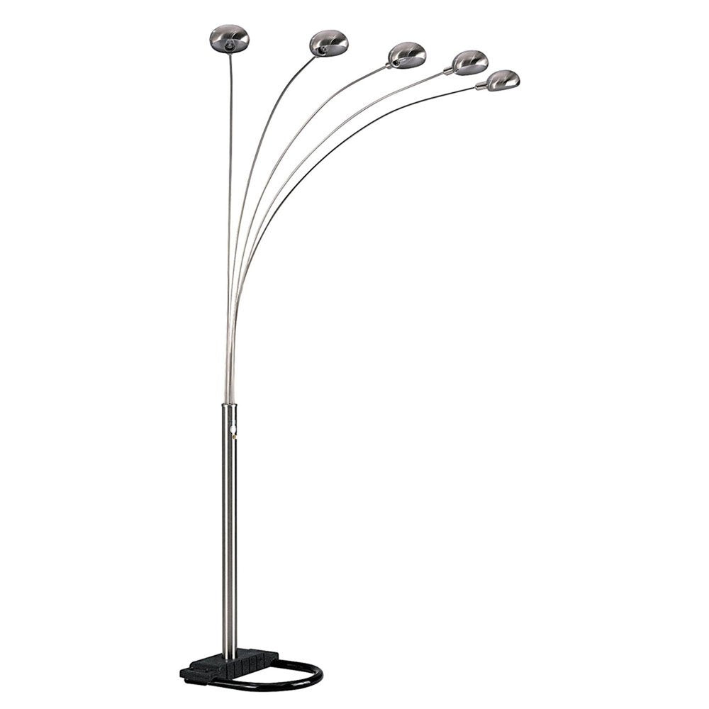 84" Nickel Five Lights Arc Floor Lamp With Nickel Dome Shade HomeRoots